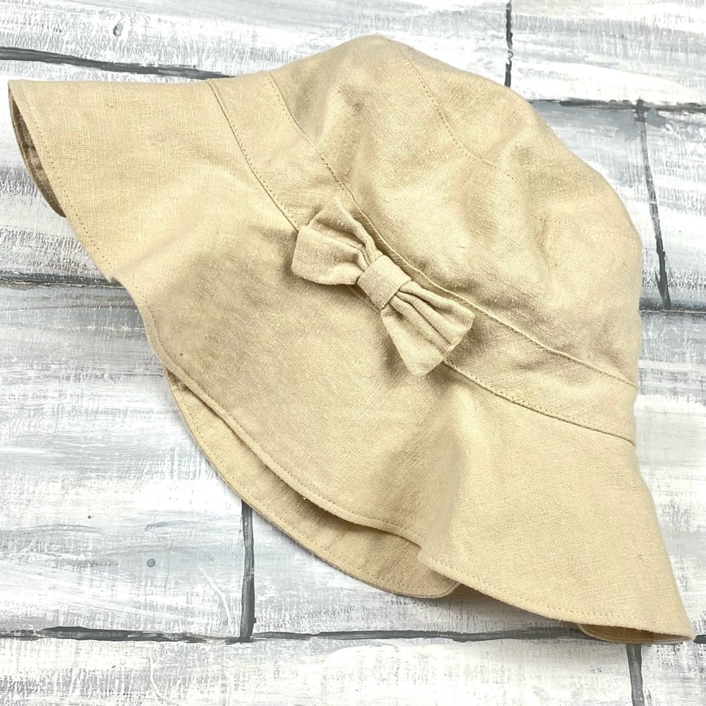 Vintage Linen Berry Bucket Hat Khaki Beige Berry Embroidery Bow Detail Sun Hat 4